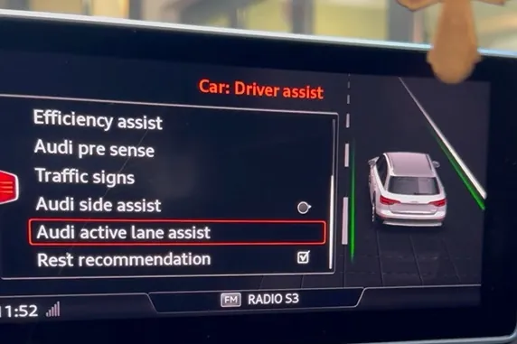 A vehicle menu with the active lane assist option selected during coding